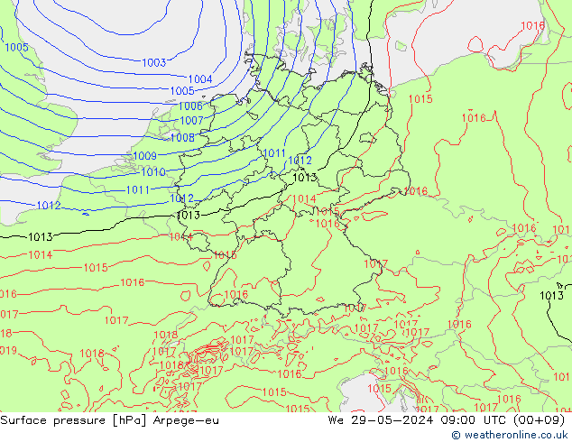 Atmosférický tlak Arpege-eu St 29.05.2024 09 UTC