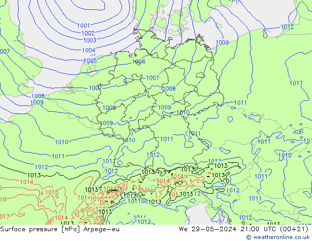 Bodendruck Arpege-eu Mi 29.05.2024 21 UTC