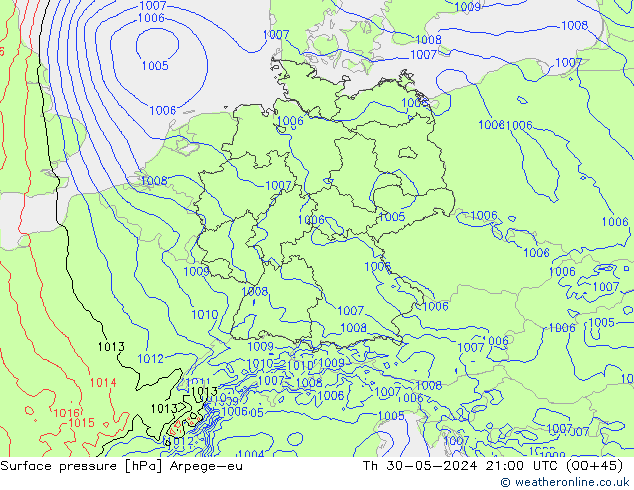 Surface pressure Arpege-eu Th 30.05.2024 21 UTC