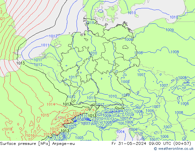 Surface pressure Arpege-eu Fr 31.05.2024 09 UTC