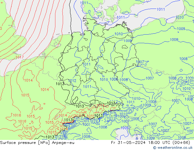 Luchtdruk (Grond) Arpege-eu vr 31.05.2024 18 UTC