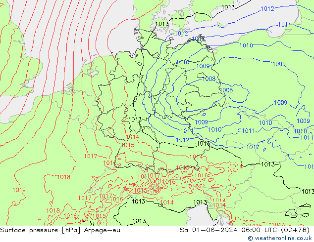 Atmosférický tlak Arpege-eu So 01.06.2024 06 UTC