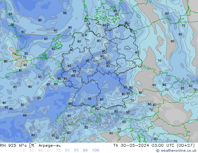 RH 925 hPa Arpege-eu Do 30.05.2024 03 UTC