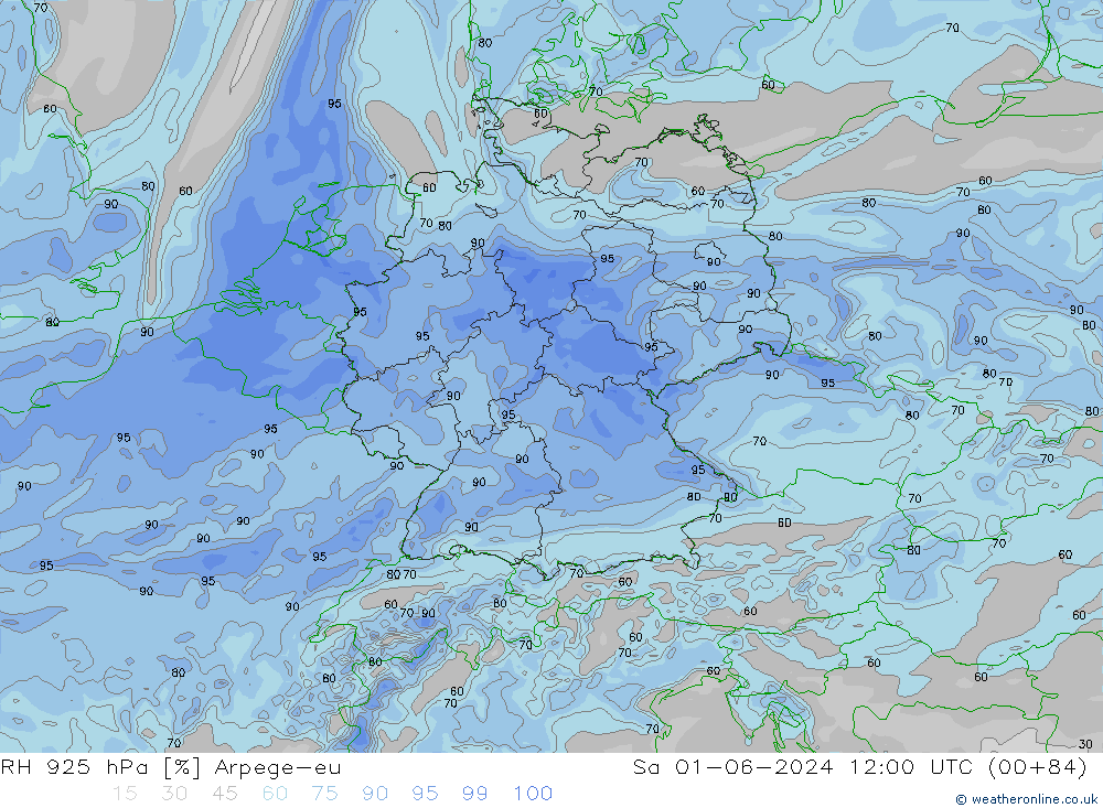 RH 925 hPa Arpege-eu sab 01.06.2024 12 UTC