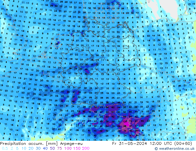 Precipitation accum. Arpege-eu Fr 31.05.2024 12 UTC