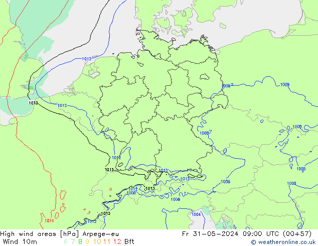 Windvelden Arpege-eu vr 31.05.2024 09 UTC