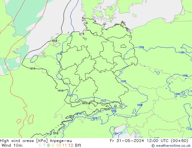 High wind areas Arpege-eu Sex 31.05.2024 12 UTC