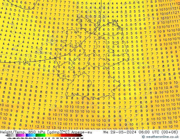 Height/Temp. 850 гПа Arpege-eu ср 29.05.2024 06 UTC