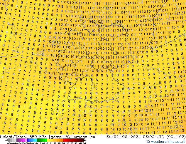 Height/Temp. 850 гПа Arpege-eu Вс 02.06.2024 06 UTC