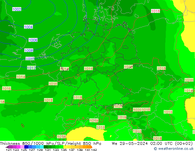 Thck 850-1000 hPa Arpege-eu We 29.05.2024 02 UTC