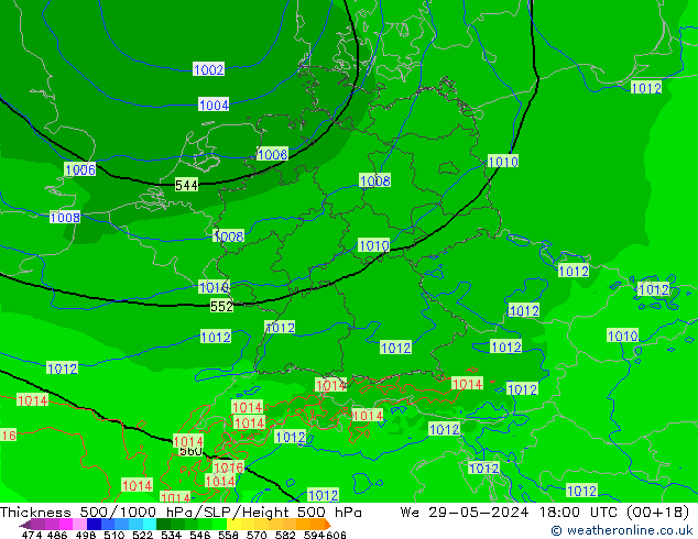 Thck 500-1000hPa Arpege-eu Qua 29.05.2024 18 UTC