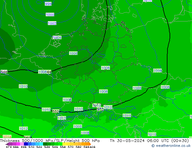 Dikte 500-1000hPa Arpege-eu do 30.05.2024 06 UTC