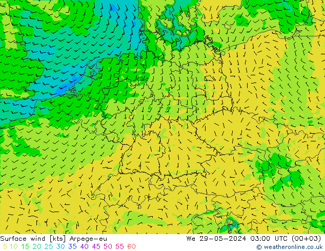Surface wind Arpege-eu We 29.05.2024 03 UTC