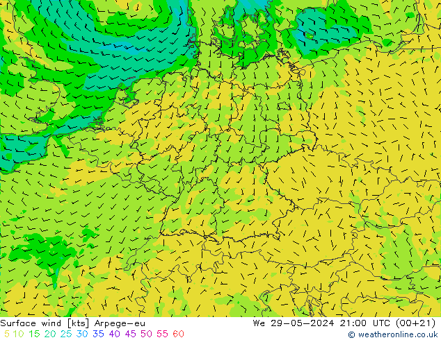 wiatr 10 m Arpege-eu śro. 29.05.2024 21 UTC