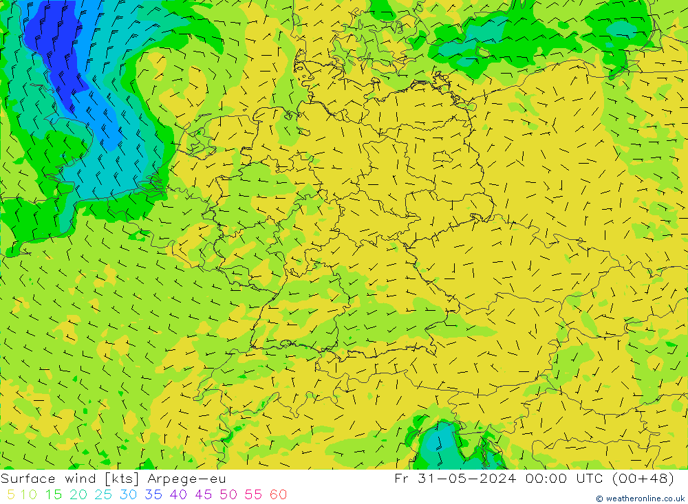 Rüzgar 10 m Arpege-eu Cu 31.05.2024 00 UTC