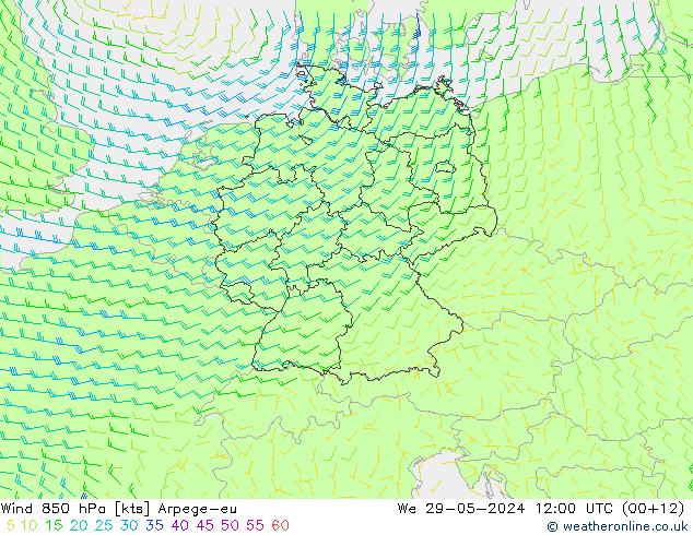 Viento 850 hPa Arpege-eu mié 29.05.2024 12 UTC