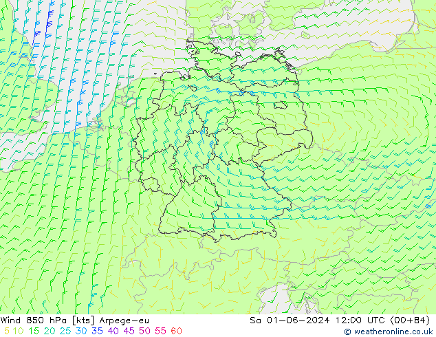 Wind 850 hPa Arpege-eu Sa 01.06.2024 12 UTC