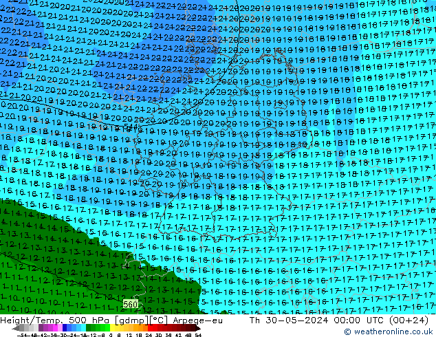 Height/Temp. 500 hPa Arpege-eu czw. 30.05.2024 00 UTC