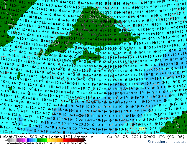 Height/Temp. 500 hPa Arpege-eu Ne 02.06.2024 00 UTC