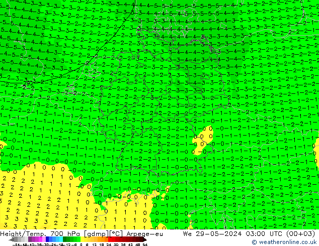 Height/Temp. 700 hPa Arpege-eu śro. 29.05.2024 03 UTC