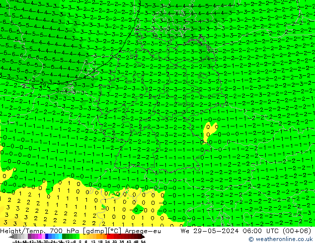 Hoogte/Temp. 700 hPa Arpege-eu wo 29.05.2024 06 UTC