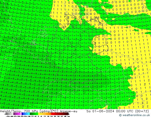 Hoogte/Temp. 700 hPa Arpege-eu za 01.06.2024 00 UTC