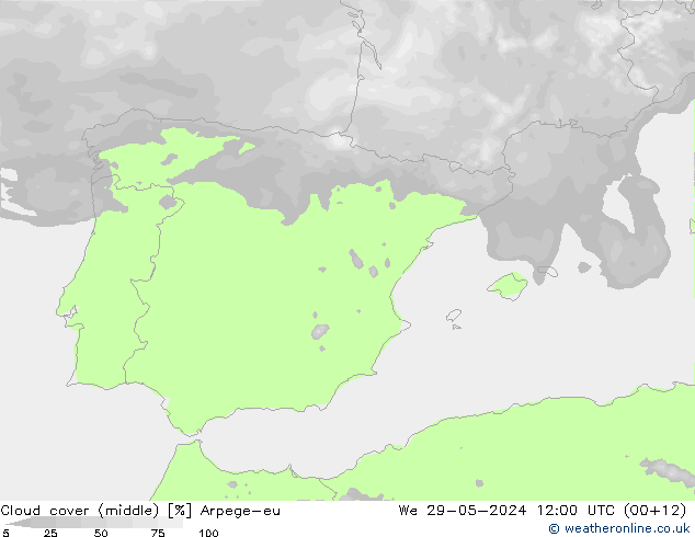 nuvens (médio) Arpege-eu Qua 29.05.2024 12 UTC