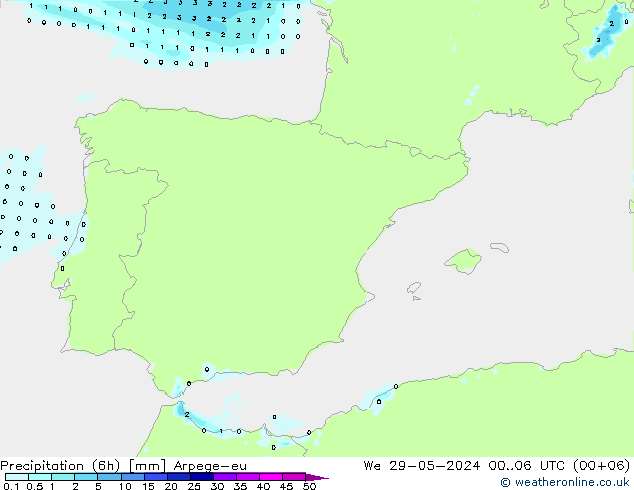 Yağış (6h) Arpege-eu Çar 29.05.2024 06 UTC