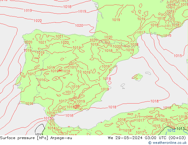 приземное давление Arpege-eu ср 29.05.2024 03 UTC