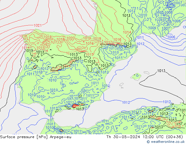 приземное давление Arpege-eu чт 30.05.2024 12 UTC