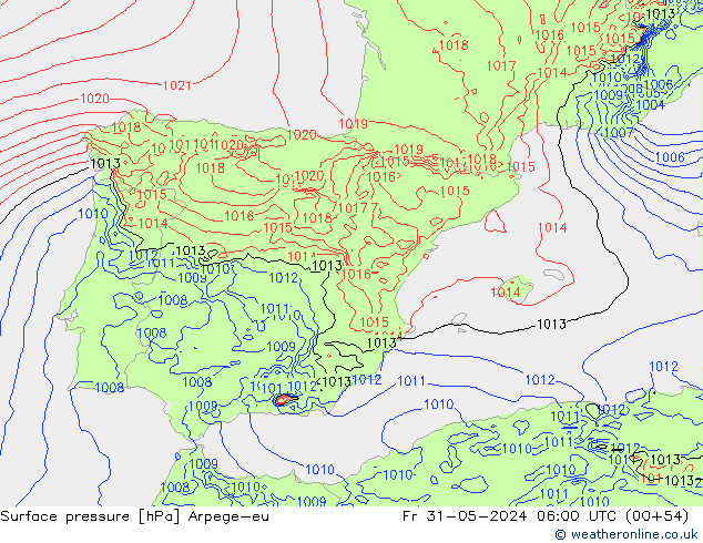 Surface pressure Arpege-eu Fr 31.05.2024 06 UTC