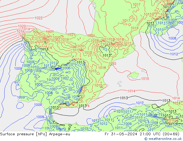 Surface pressure Arpege-eu Fr 31.05.2024 21 UTC