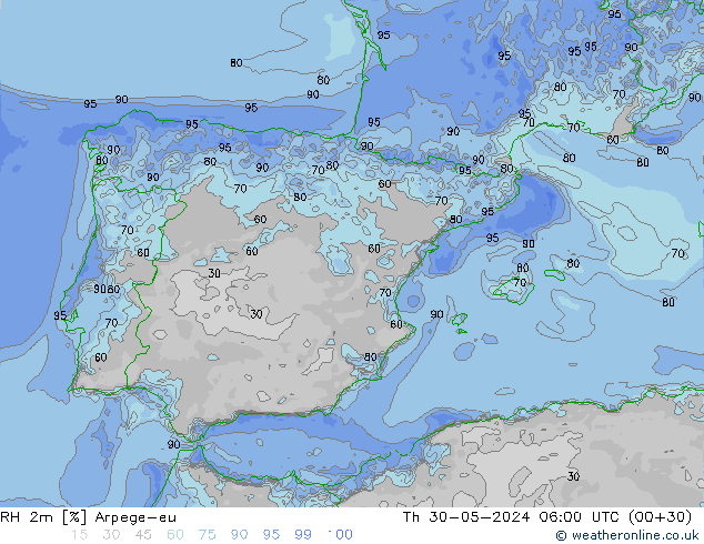 RH 2m Arpege-eu  30.05.2024 06 UTC