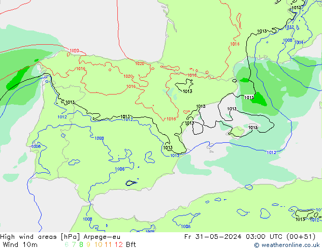 High wind areas Arpege-eu пт 31.05.2024 03 UTC