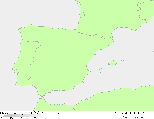 Nubi (totali) Arpege-eu mer 29.05.2024 03 UTC