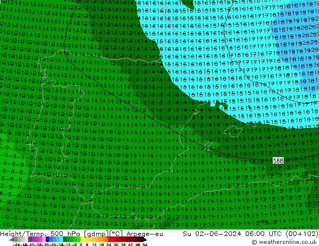 Height/Temp. 500 hPa Arpege-eu Ne 02.06.2024 06 UTC