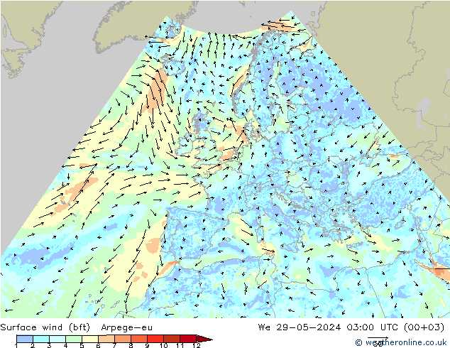 wiatr 10 m (bft) Arpege-eu śro. 29.05.2024 03 UTC