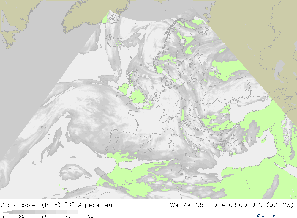 zachmurzenie (wysokie) Arpege-eu śro. 29.05.2024 03 UTC