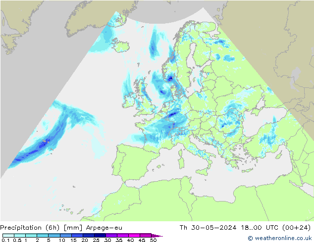Precipitation (6h) Arpege-eu Th 30.05.2024 00 UTC