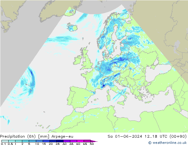 Precipitação (6h) Arpege-eu Sáb 01.06.2024 18 UTC