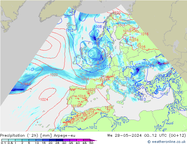 Yağış (12h) Arpege-eu Çar 29.05.2024 12 UTC