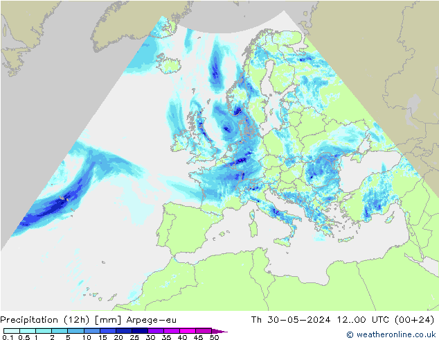 Precipitation (12h) Arpege-eu Čt 30.05.2024 00 UTC