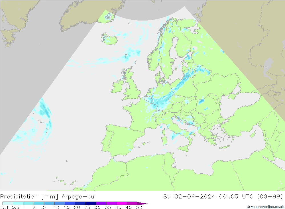 Precipitation Arpege-eu Su 02.06.2024 03 UTC