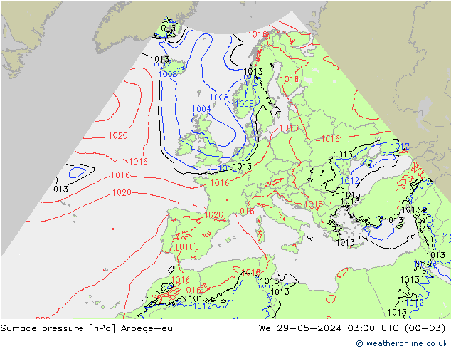 地面气压 Arpege-eu 星期三 29.05.2024 03 UTC