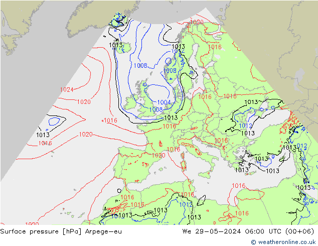 Pressione al suolo Arpege-eu mer 29.05.2024 06 UTC