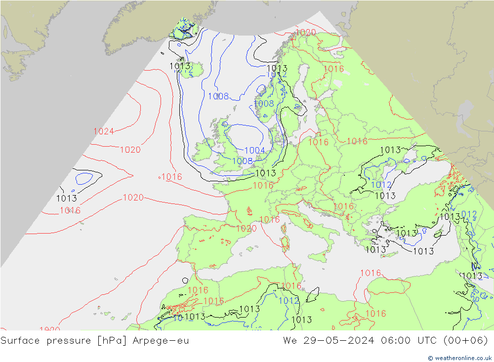 Bodendruck Arpege-eu Mi 29.05.2024 06 UTC