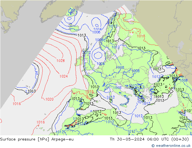 Surface pressure Arpege-eu Th 30.05.2024 06 UTC