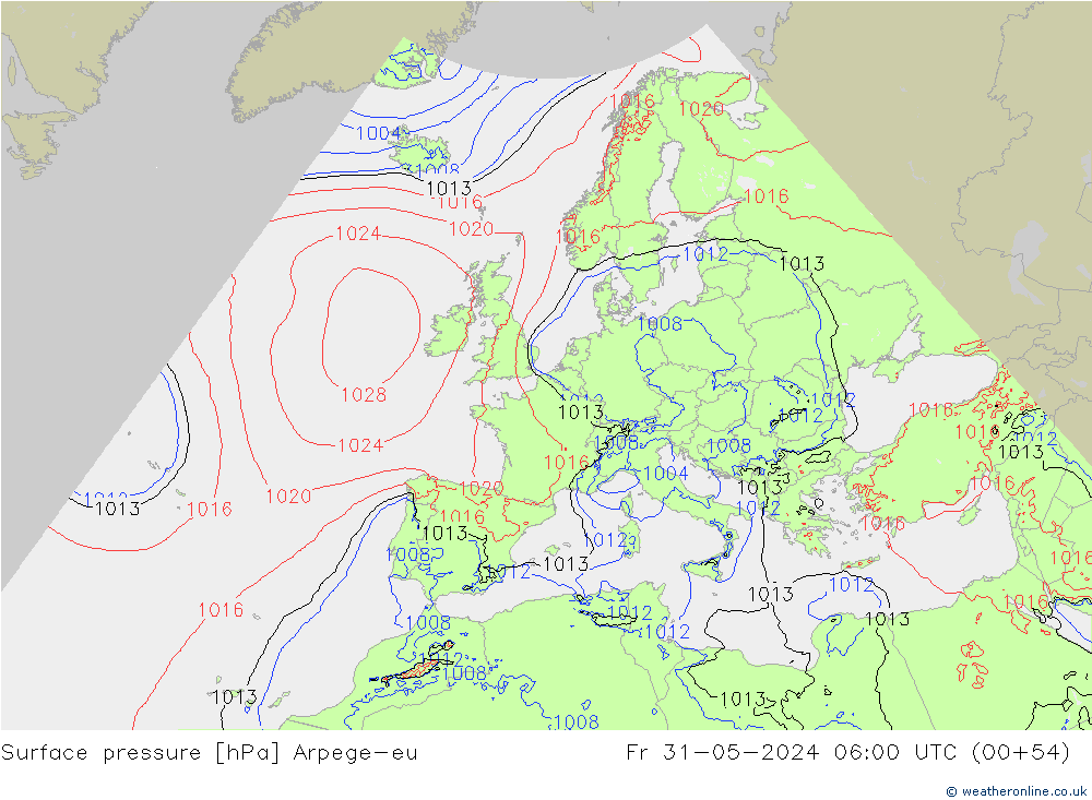 Atmosférický tlak Arpege-eu Pá 31.05.2024 06 UTC