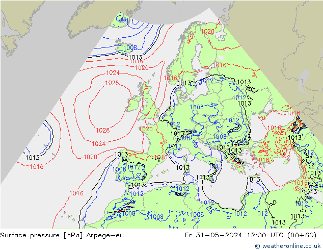 Surface pressure Arpege-eu Fr 31.05.2024 12 UTC