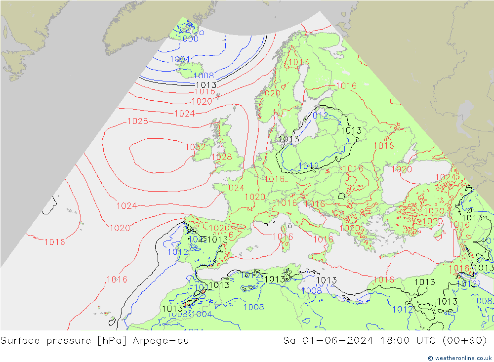 Bodendruck Arpege-eu Sa 01.06.2024 18 UTC